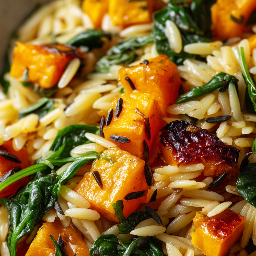 Orzo with Roasted Butternut Squash and Spinach