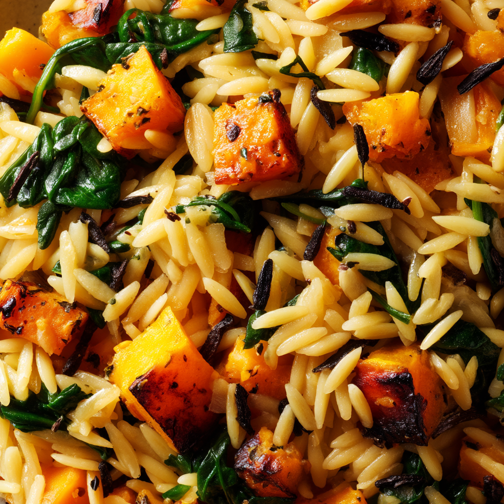 Orzo with Roasted Butternut Squash and Spinach