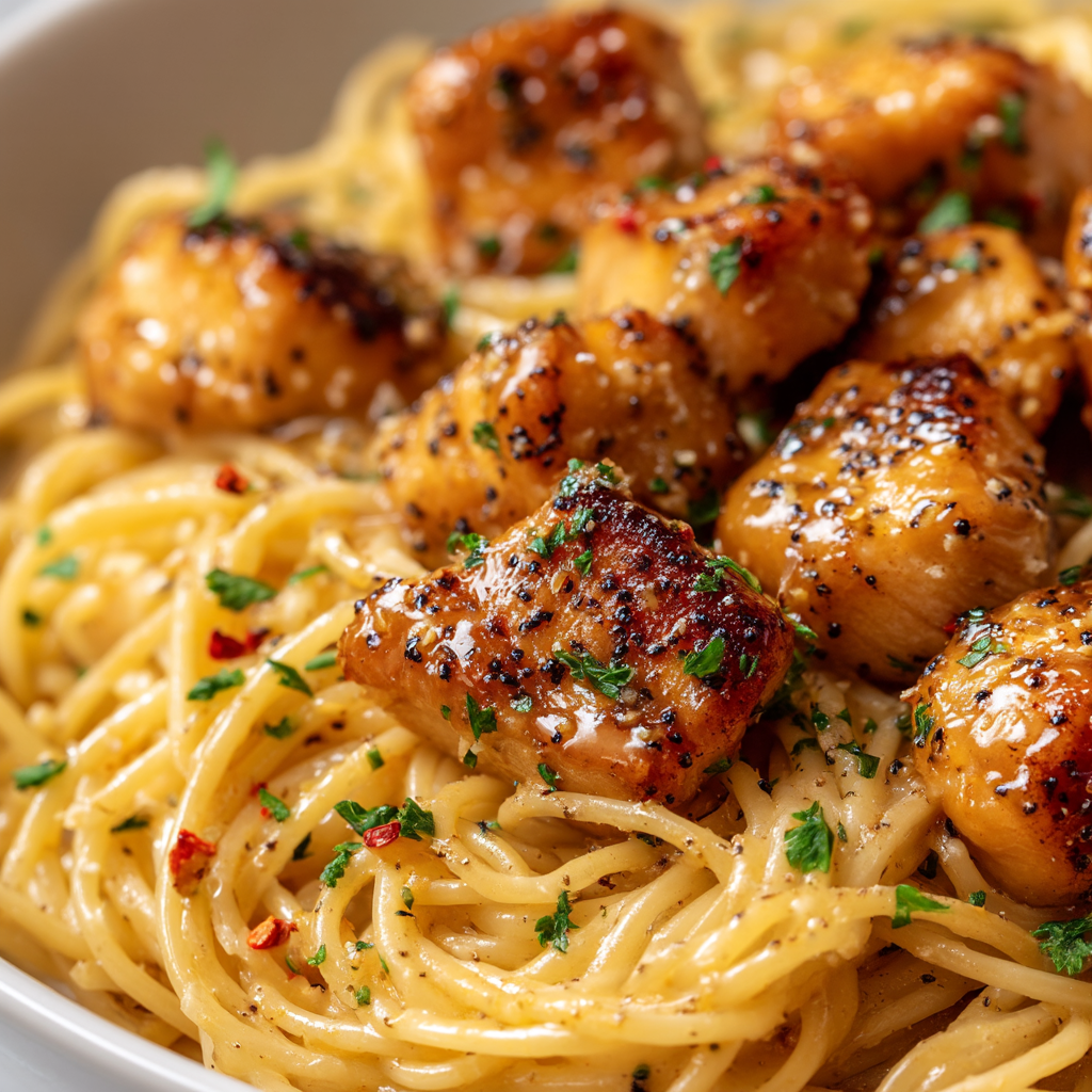 Delicious Garlic Butter Chicken Bites Pasta Recipe