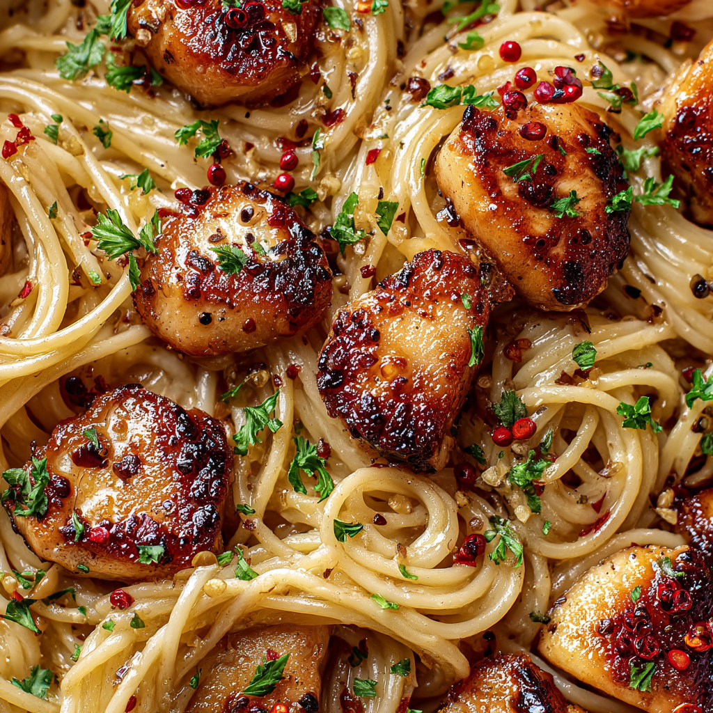 Delicious Garlic Butter Chicken Bites Pasta Recipe