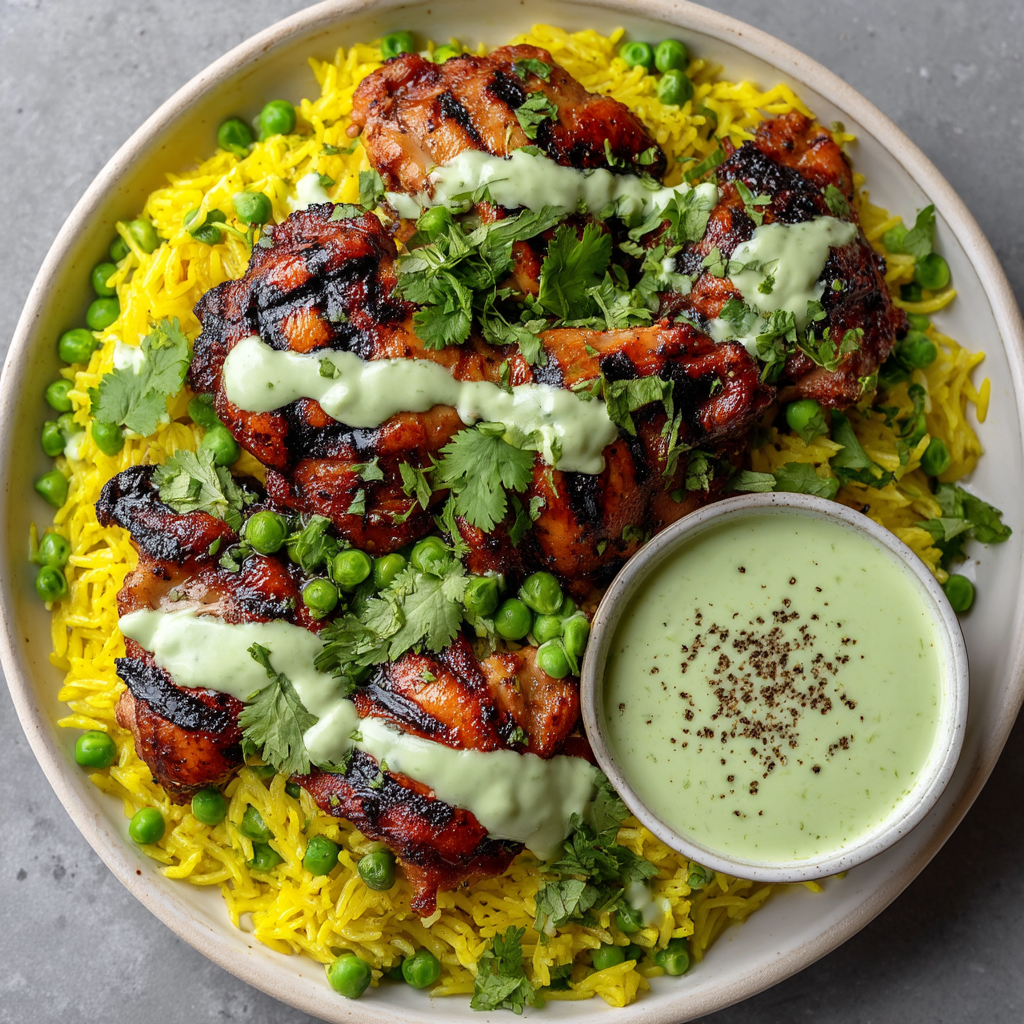 Peruvian Chicken & Rice with Green Sauce