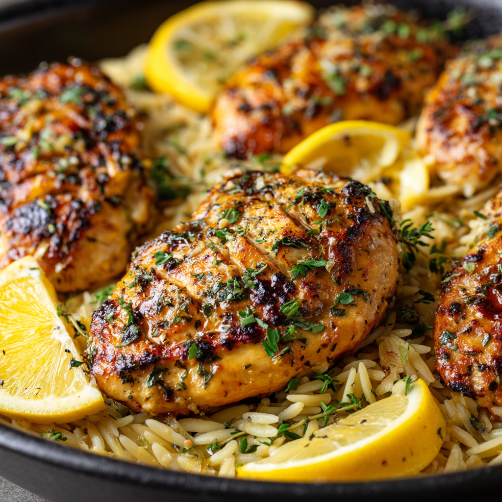Garlic Herb Chicken with Lemon Orzo Recipe