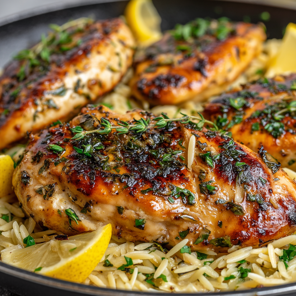 Garlic Herb Chicken with Lemon Orzo Recipe