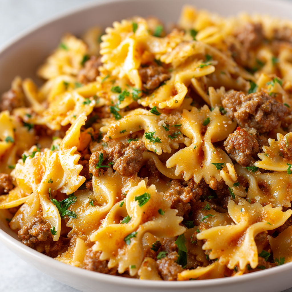 Cheesy Beef and Bowtie Pasta