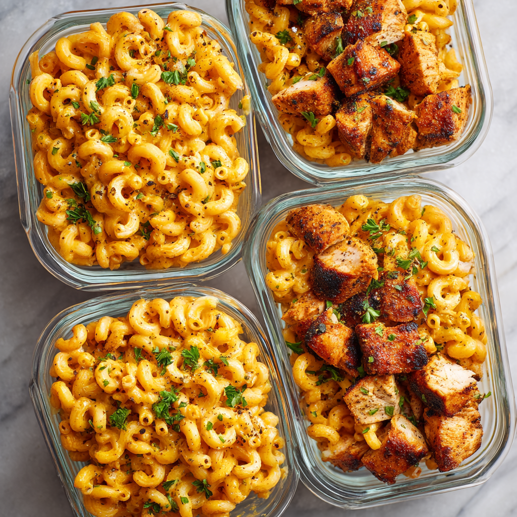 High Protein Honey Garlic Butter Chicken with Mac & Cheese