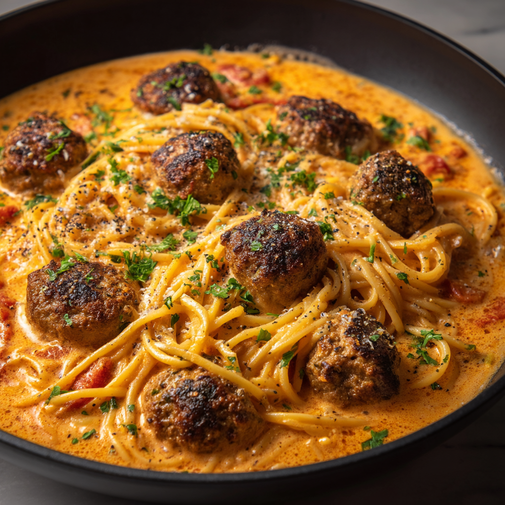Creamy Spaghetti and Meatballs