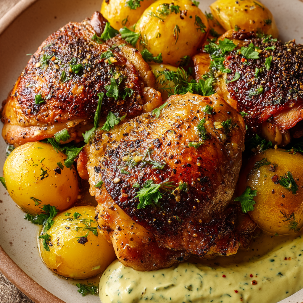 Roasted Mediterranean Chicken Thighs & Baby Potatoes