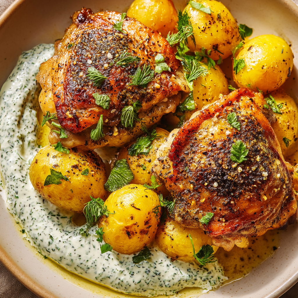 Roasted Mediterranean Chicken Thighs & Baby Potatoes