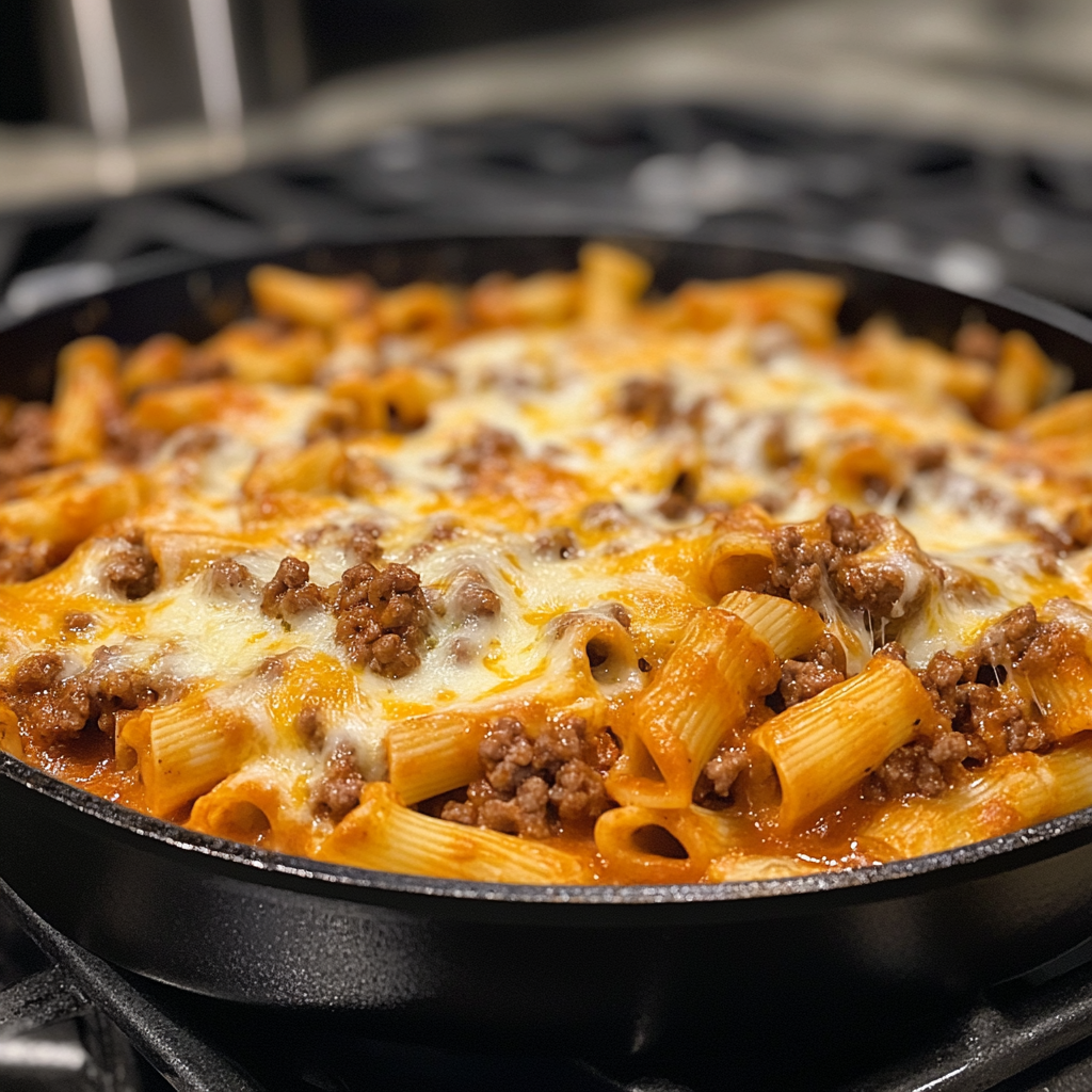 Cheesy Ground Beef Pasta Skillet