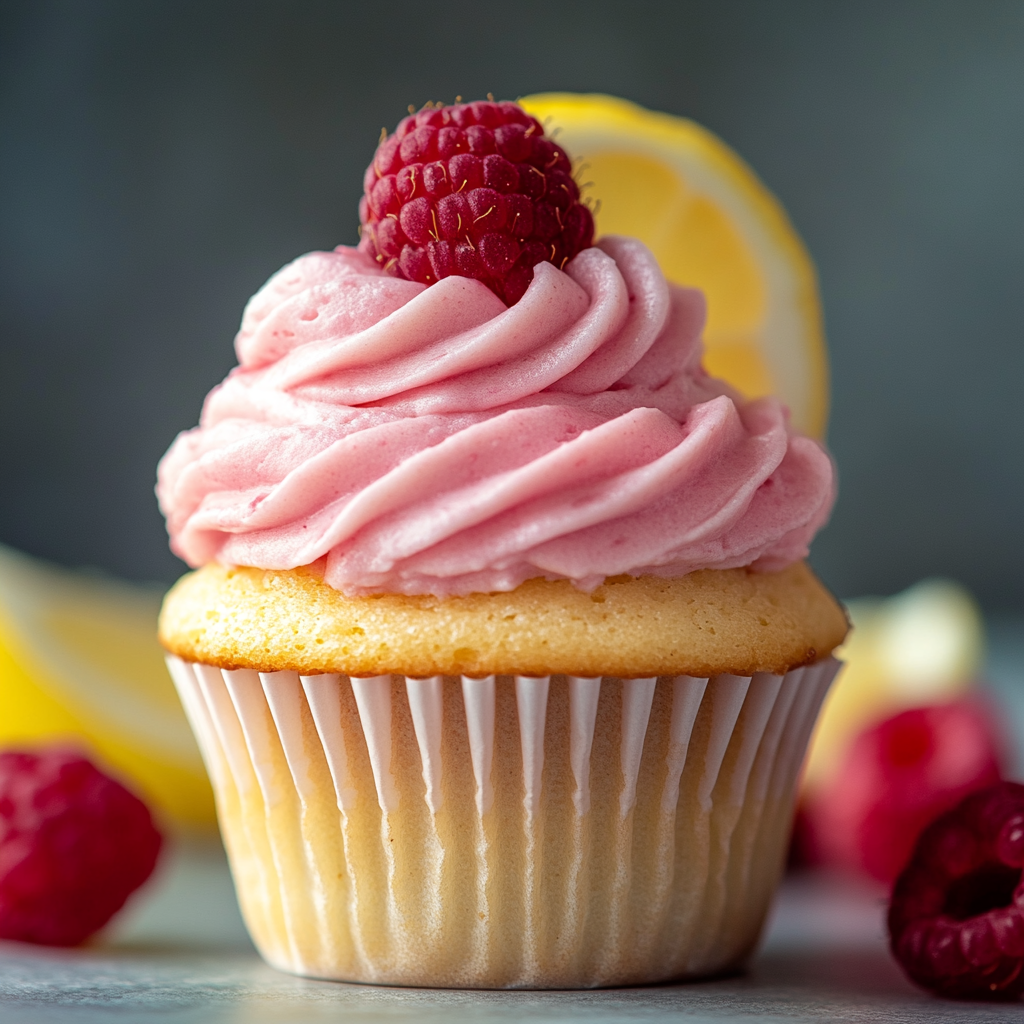 Lemon Cupcakes with Raspberry Buttercream Frosting