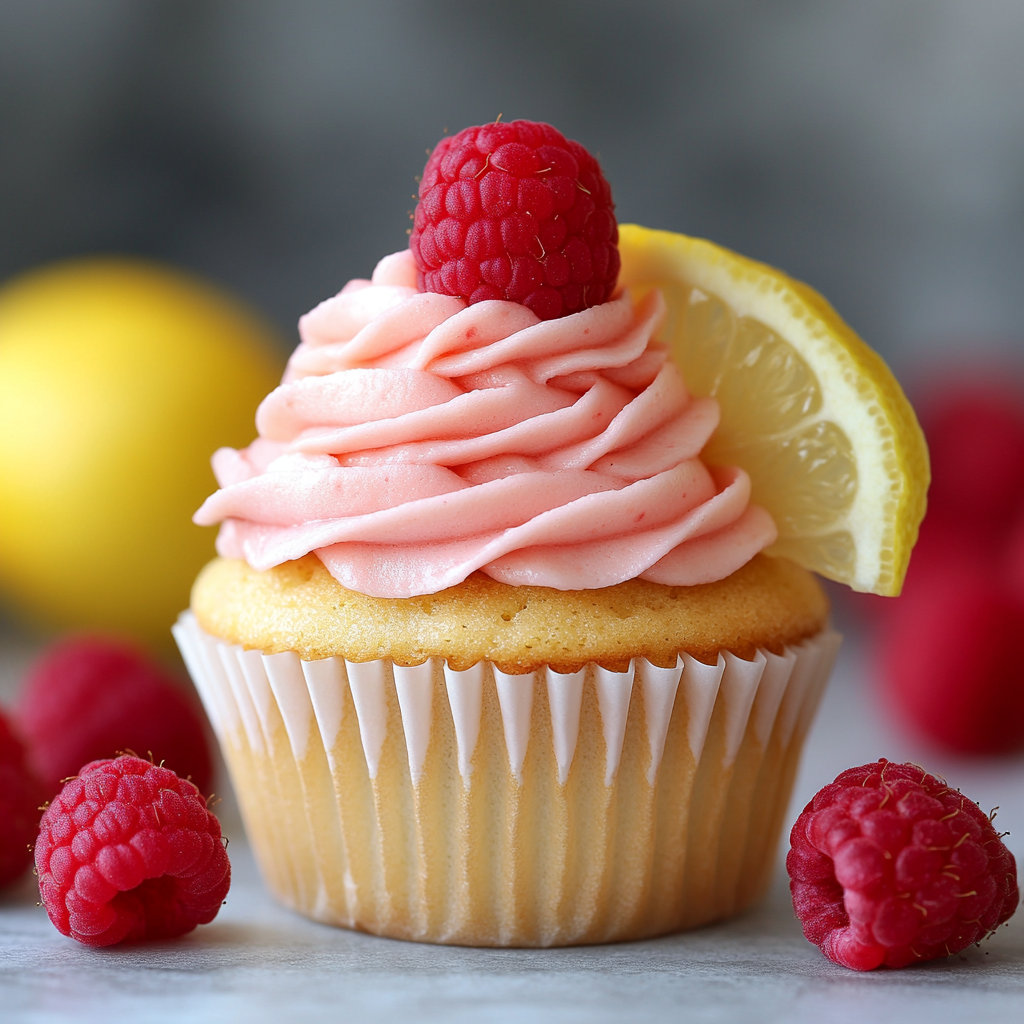 Lemon Cupcakes with Raspberry Buttercream Frosting