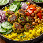 Sheet Pan Kofta Meatballs with Veggies and Green Tahini Sauce