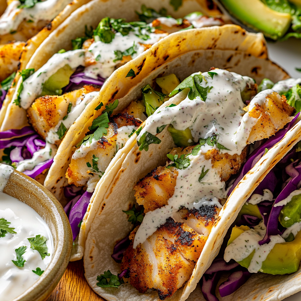 Fish Tacos with Lime Crema