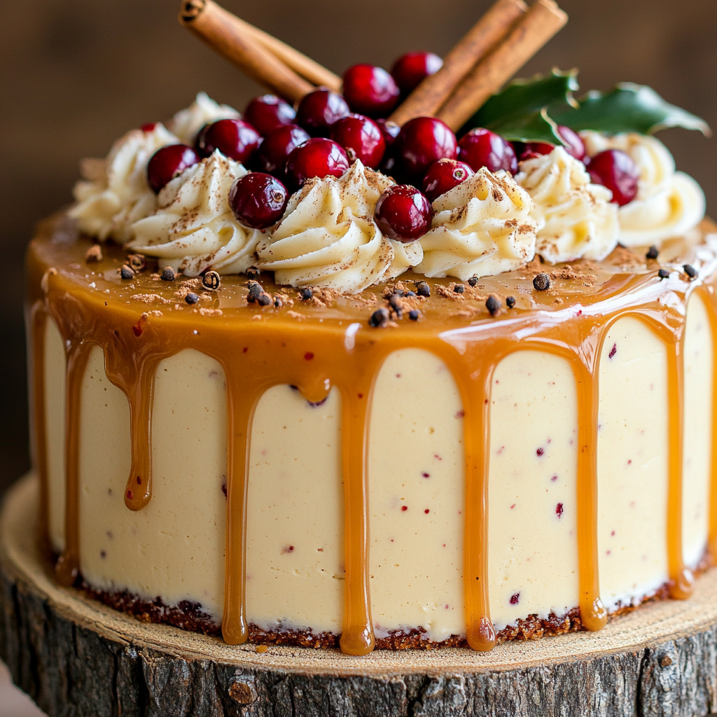 Gingerbread Cake with Cinnamon Cream Cheese Frosting and Caramel Drizzle