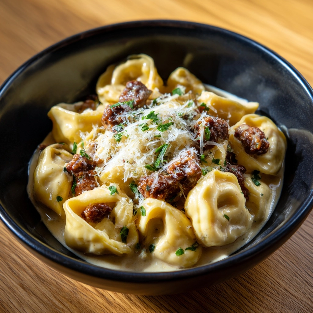 Cheesesteak Tortellini in Rich Provolone Sauce Recipe - Recipe Image