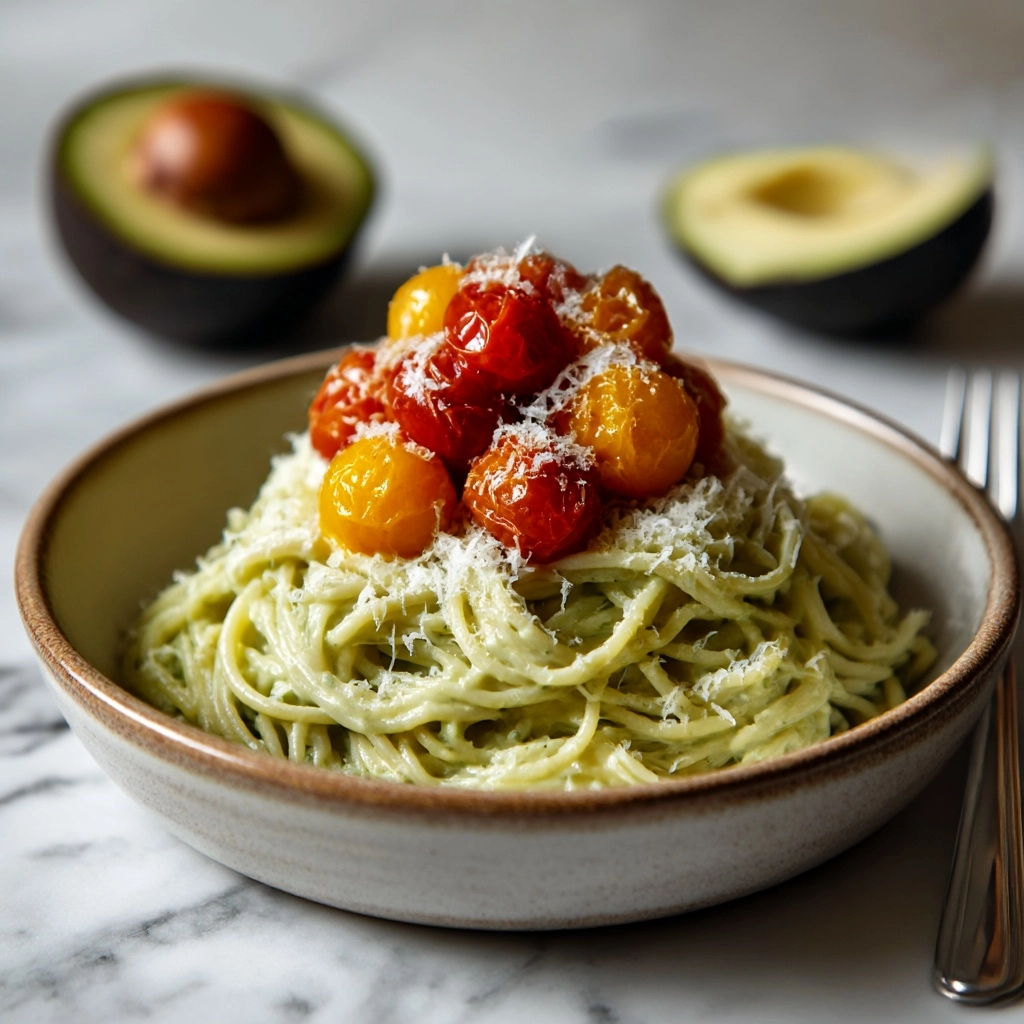 Burst Tomato and Zucchini Spaghetti with Avocado Sauce Recipe