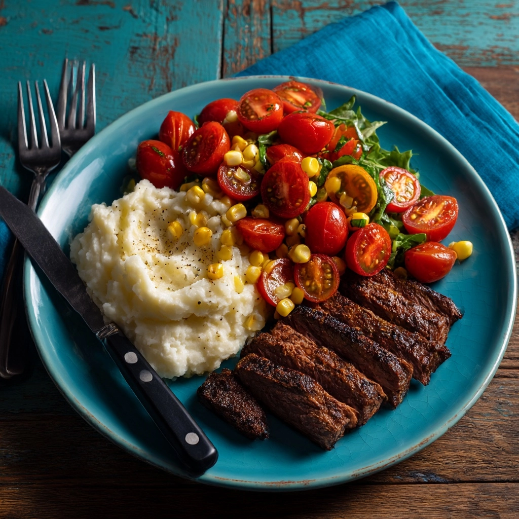 Grilled Skirt Steak with Corn and Cherry Tomato Salad Recipe