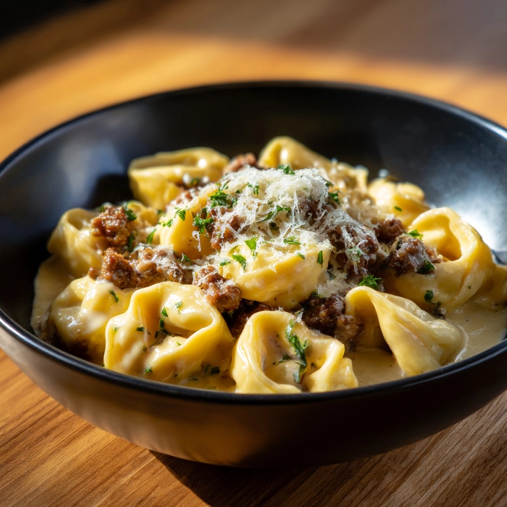 Cheesesteak Tortellini in Rich Provolone Sauce Recipe - Recipe Image