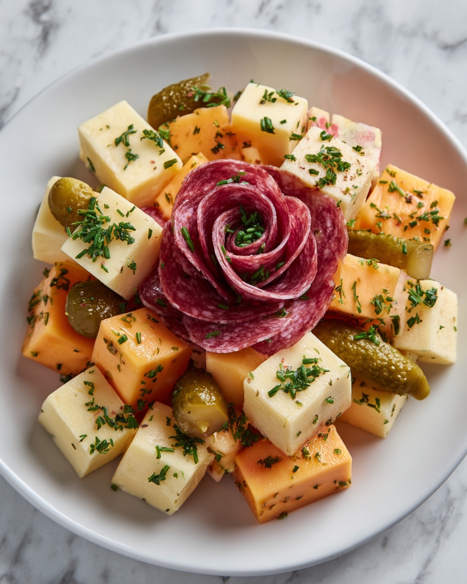 Easy Marinated Cheese Appetizer with Salami & Pickles Recipe - Recipe Image