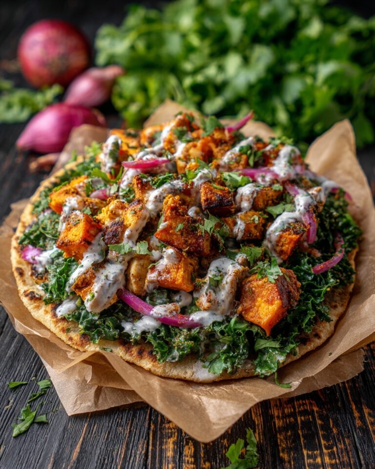 Curry Chicken Gyro with Roasted Sweet Potatoes and Tahini Sauce Recipe