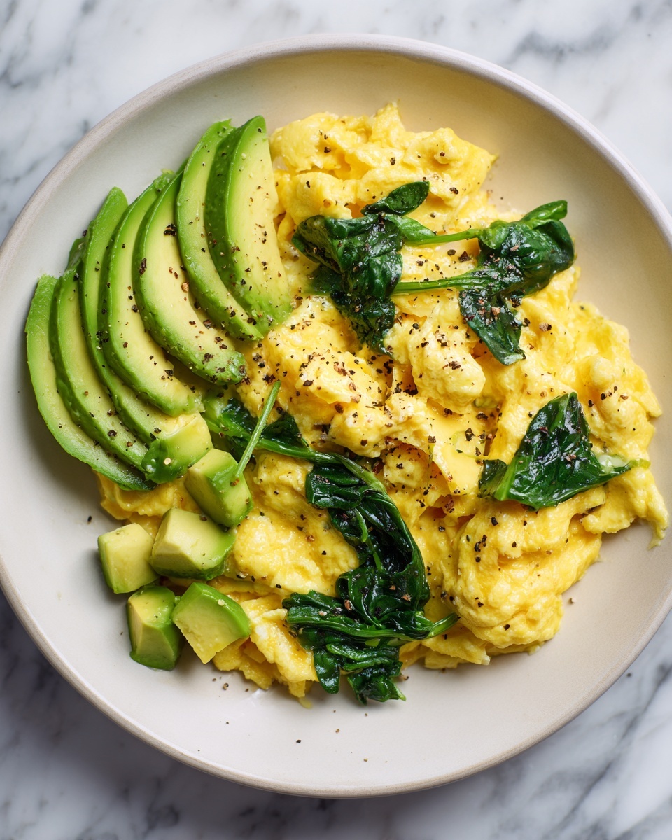 Scrambled Eggs with Spinach and Avocado Recipe - Recipe Image