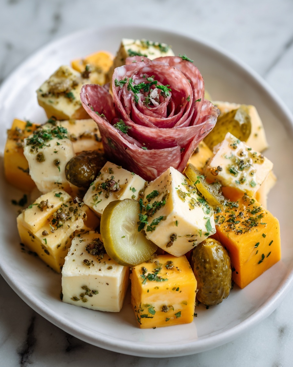 Easy Marinated Cheese Appetizer with Salami & Pickles Recipe - Recipe Image