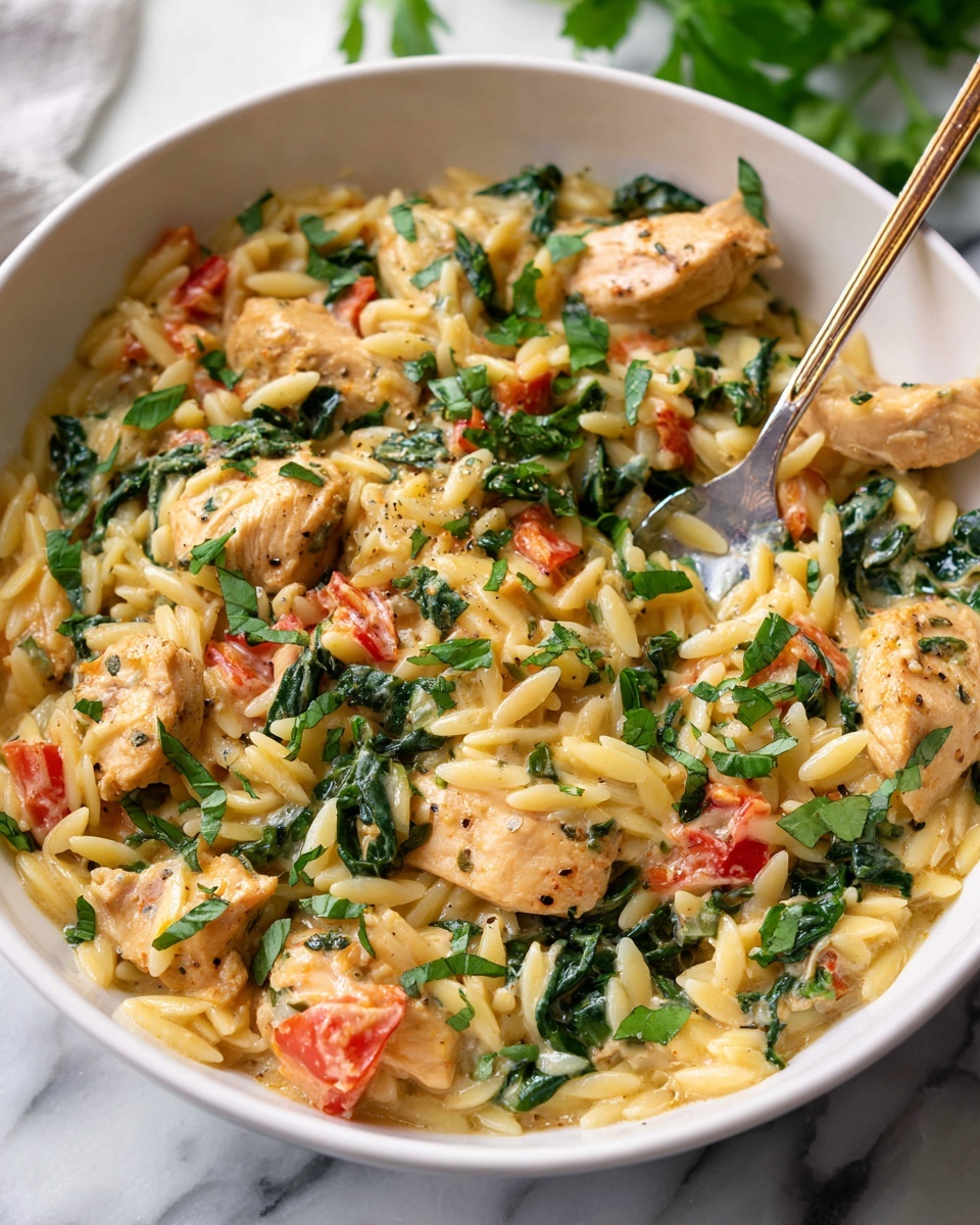 Slow Cooker Creamy Tuscan Chicken Orzo Recipe - Recipe Image