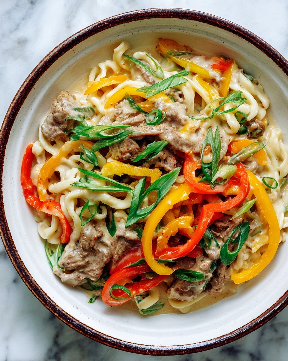 Philly Cheesesteak Pasta Recipe - Recipe Image
