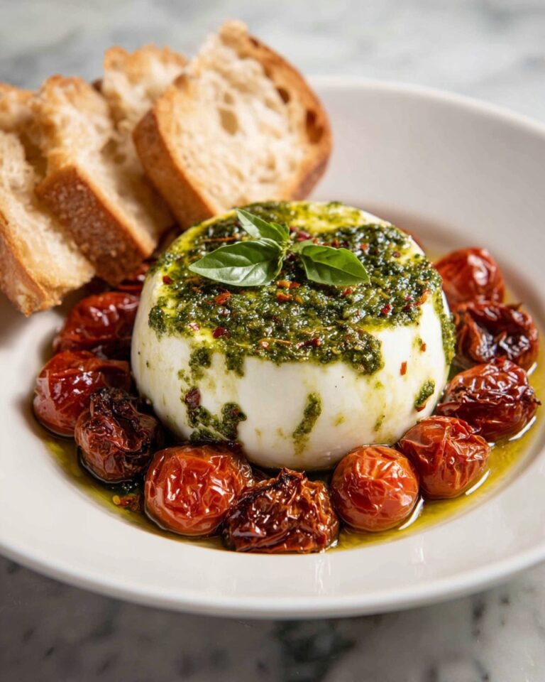 Pesto Burrata Appetizer with Roasted Tomatoes and Balsamic Glaze Recipe