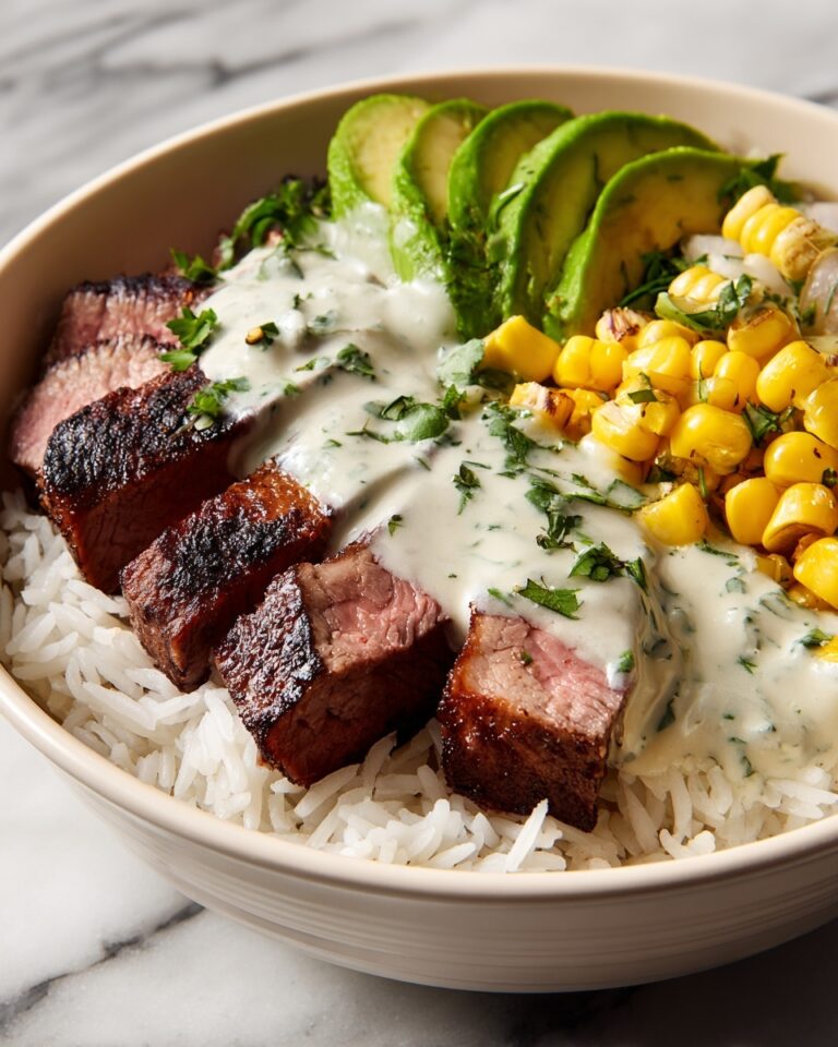 Steak, Avocado, and Roasted Corn Bowl with Cilantro Cream Sauce Recipe