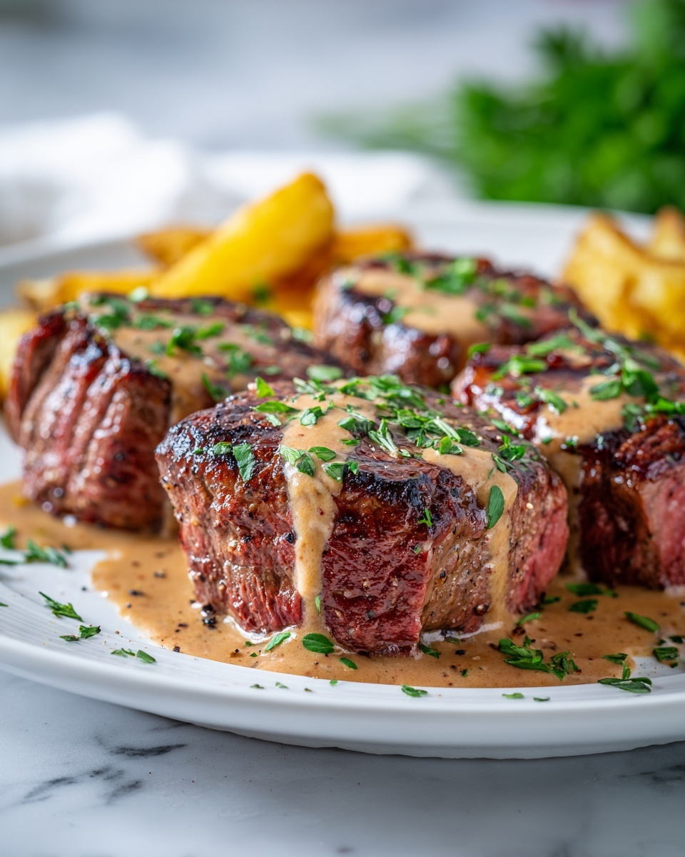 Juicy Steak with Creamy Garlic Sauce Recipe - Recipe Image