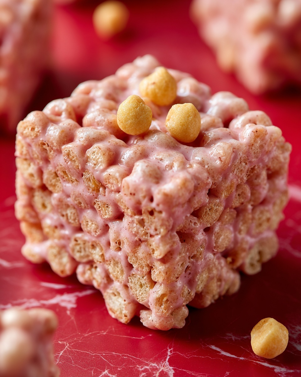 Strawberry Rice Krispies Treats with Pink and White Chocolate Decoration Recipe - Recipe Image