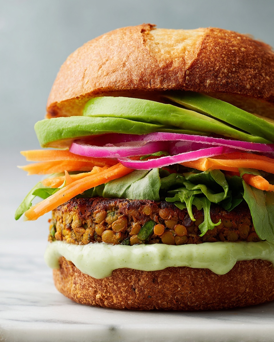 Lentil-Chickpea Veggie Burgers with Avocado Green Harissa Recipe - Recipe Image