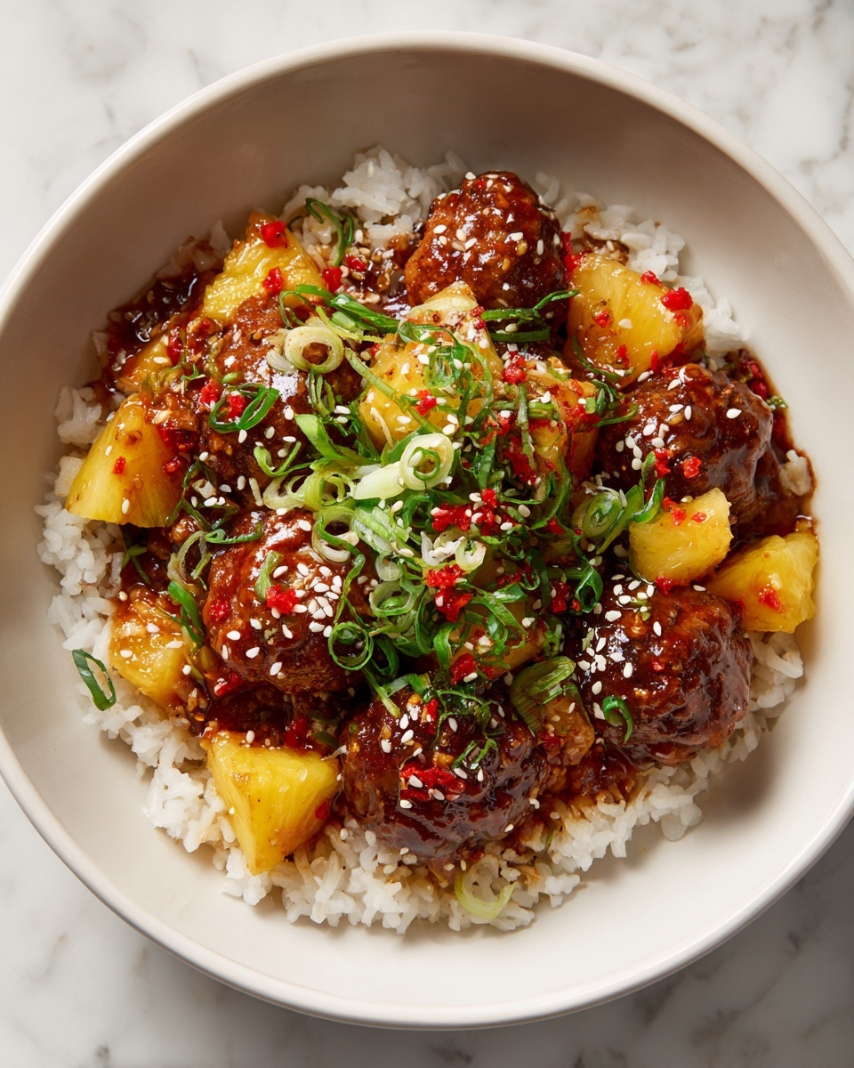 Sweet and Spicy Hawaiian Meatball Bowls Recipe - Recipe Image