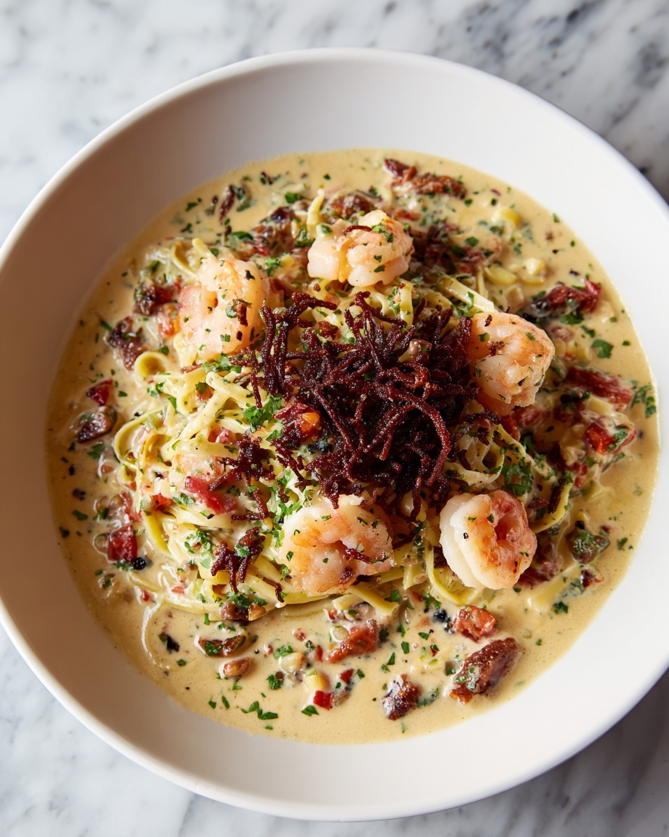 Mouthwatering Creamy Chilli Garlic Prawn Pasta Recipe - Recipe Image