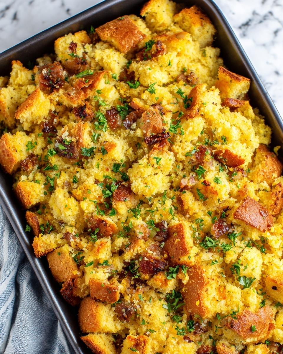 Cornbread Stuffing with Sweet Potatoes and Pecans Recipe - Recipe Image