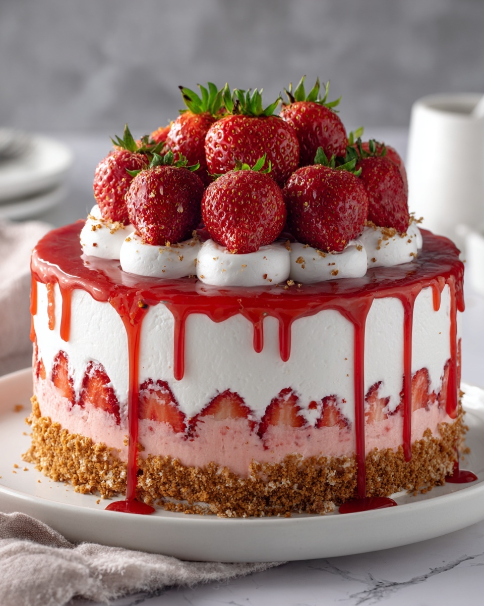 Strawberry Shortcake Cheesecake Cake Recipe - Recipe Image