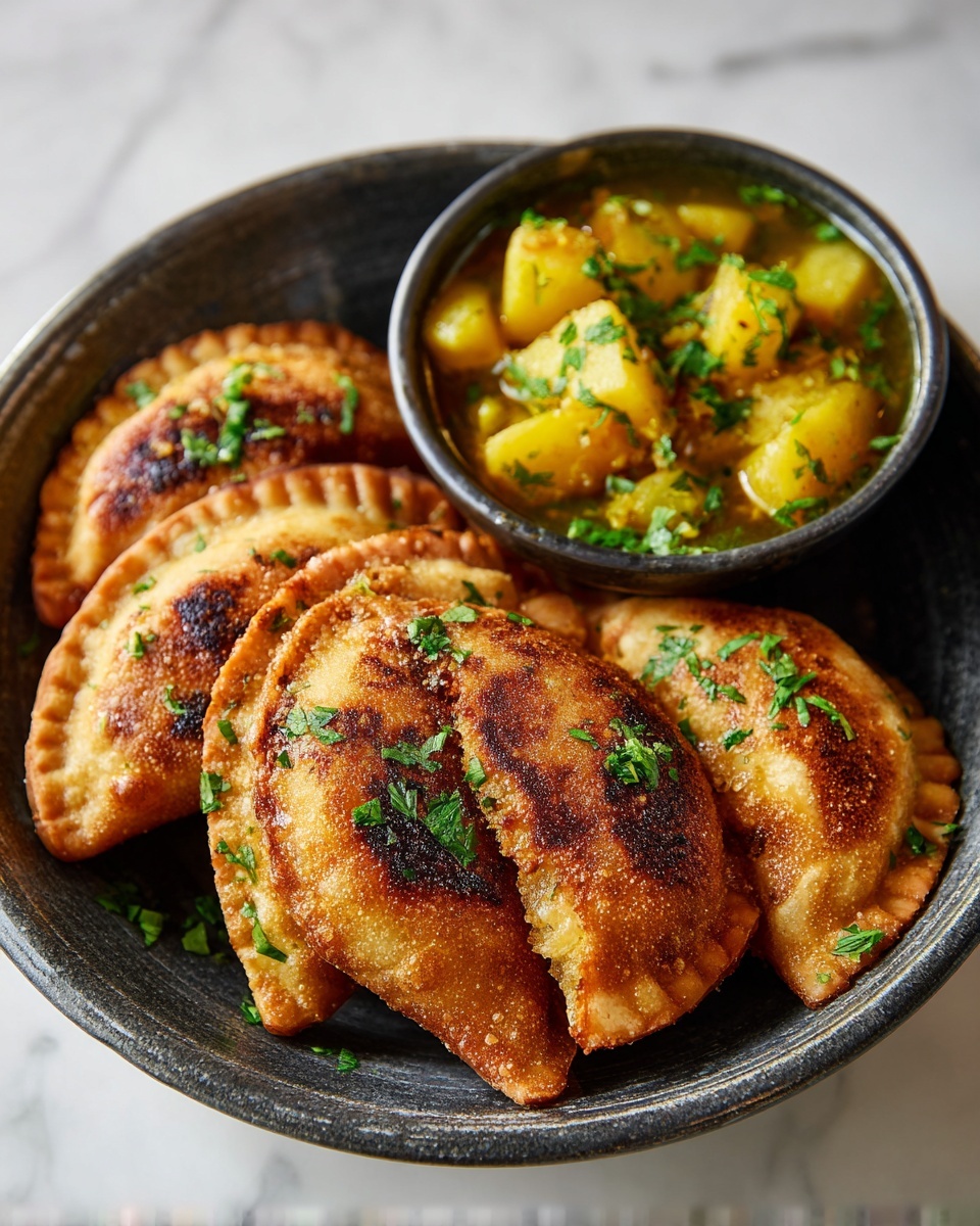 Curried Potato Pasties with Quick Coriander Chutney Recipe - Recipe Image