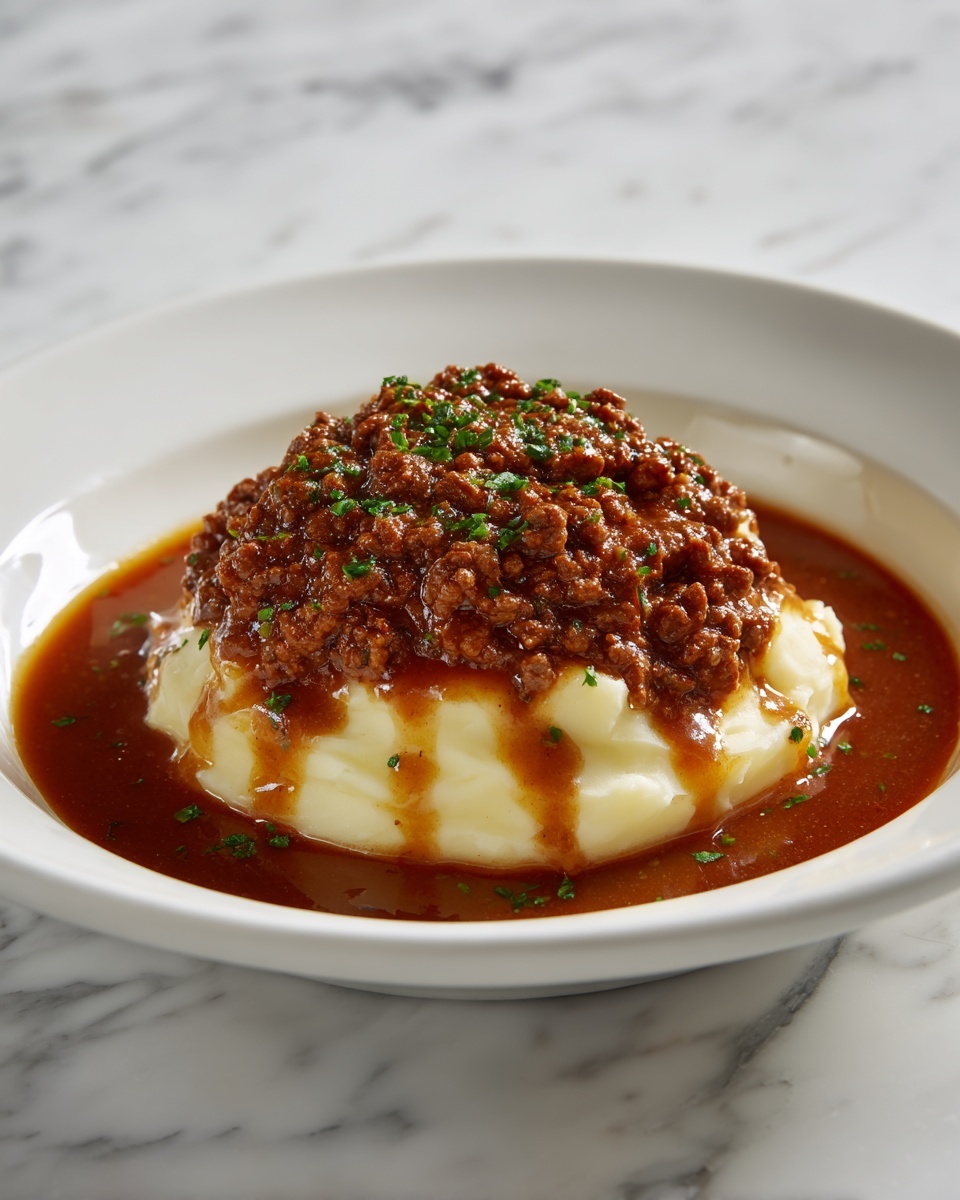 Ground Beef and Gravy Over Mashed Potatoes Recipe - Recipe Image