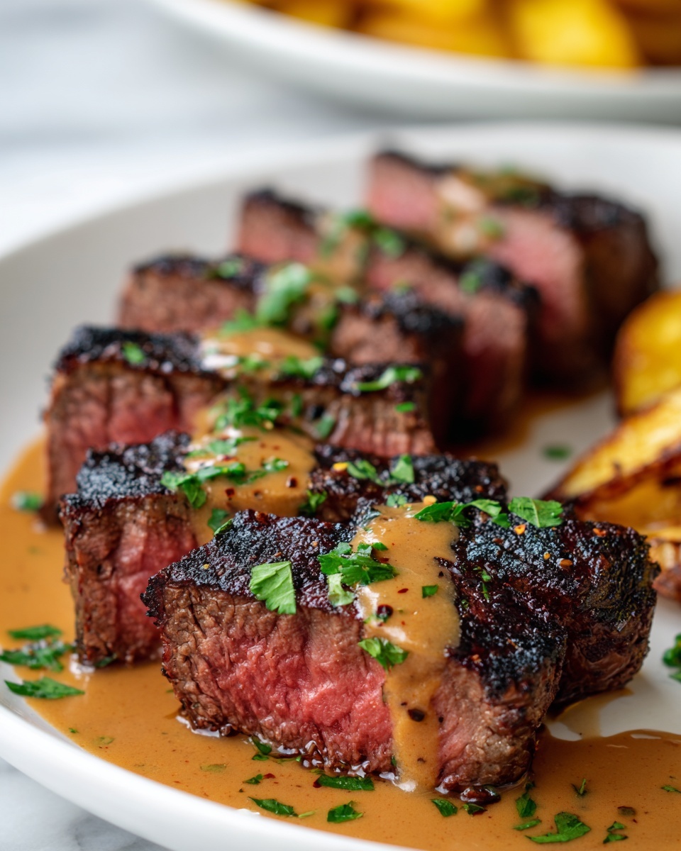 Juicy Steak with Creamy Garlic Sauce Recipe - Recipe Image