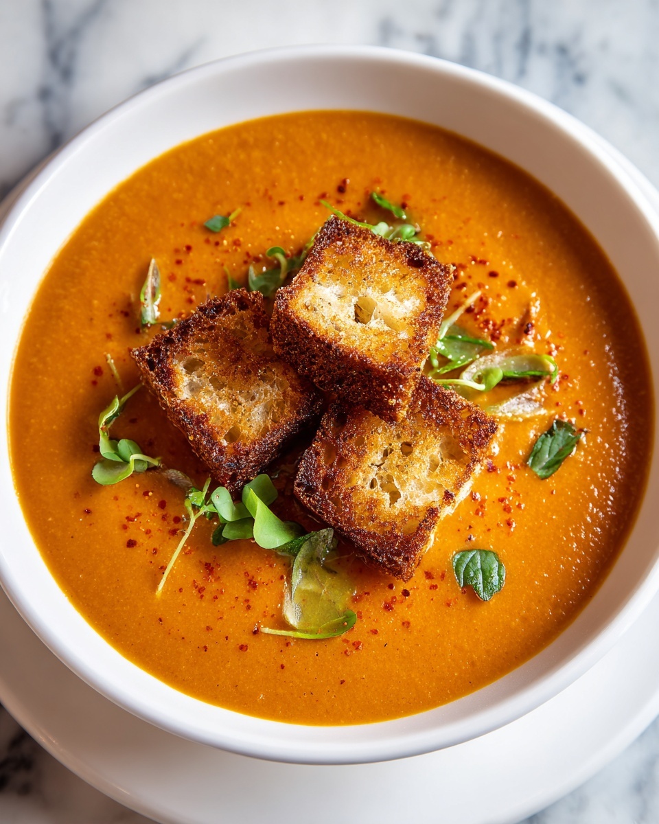 Spicy Pumpkin Soup with Grilled Cheese Croutons Recipe - Recipe Image