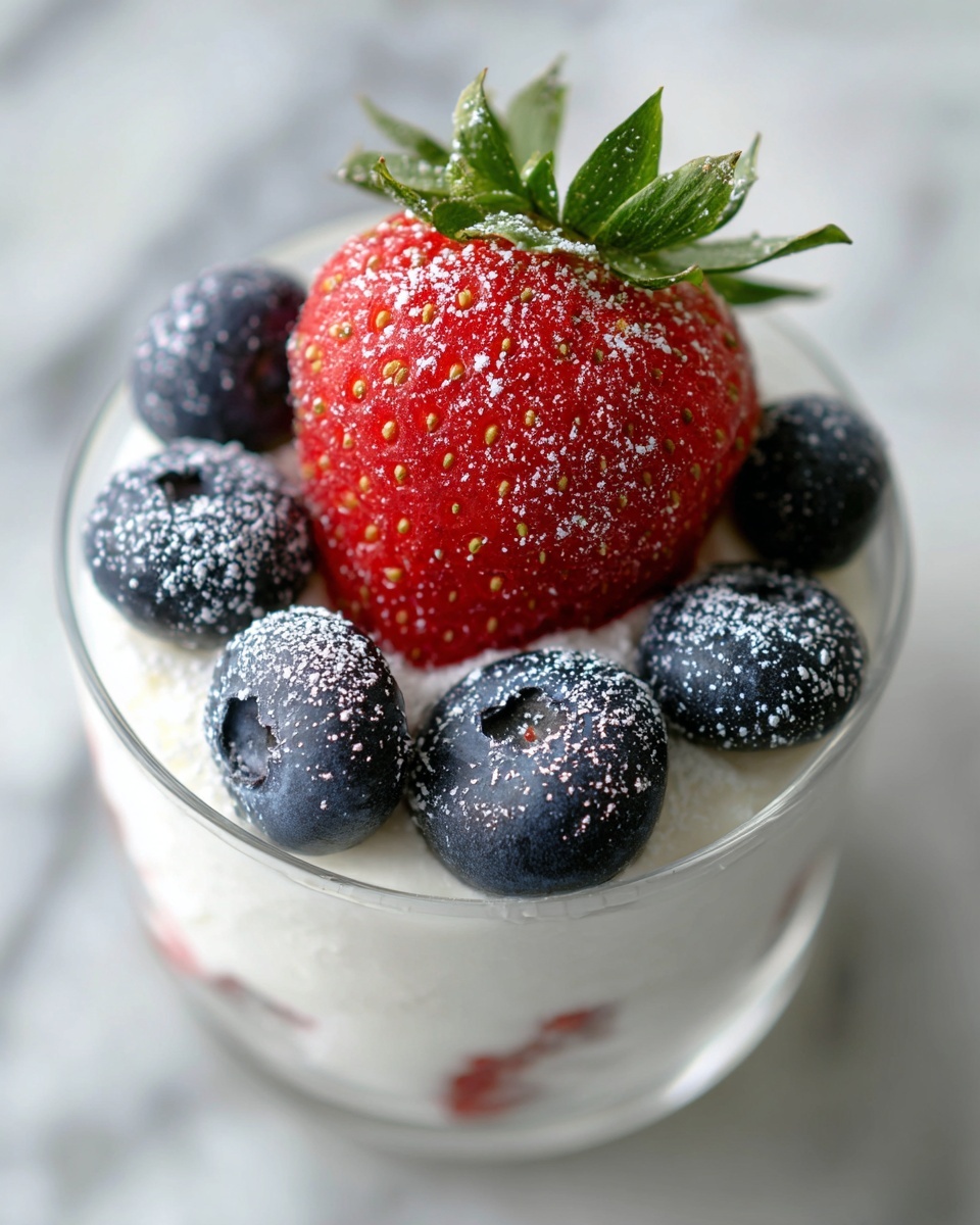 Red, White, and Blue Cheesecake Strawberries Recipe - Recipe Image