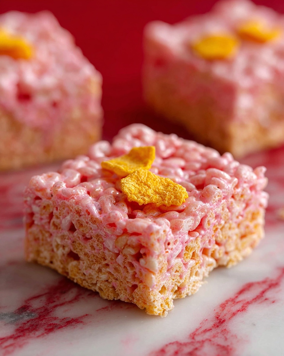 Strawberry Rice Krispies Treats with Pink and White Chocolate Decoration Recipe - Recipe Image