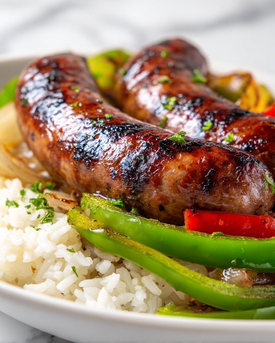 Beef Smoked Sausage with Onion and Bell Peppers over Rice Recipe - Recipe Image
