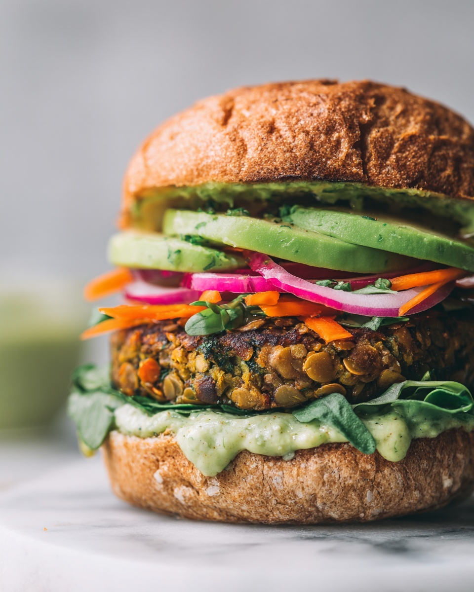 Lentil-Chickpea Veggie Burgers with Avocado Green Harissa Recipe - Recipe Image