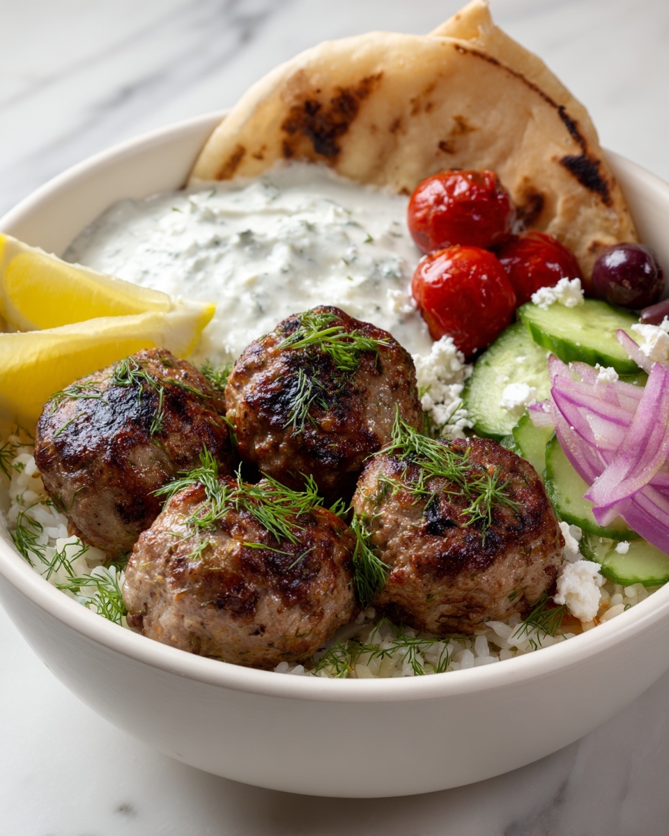 Greek Chicken Meatballs Bowl Recipe - Recipe Image