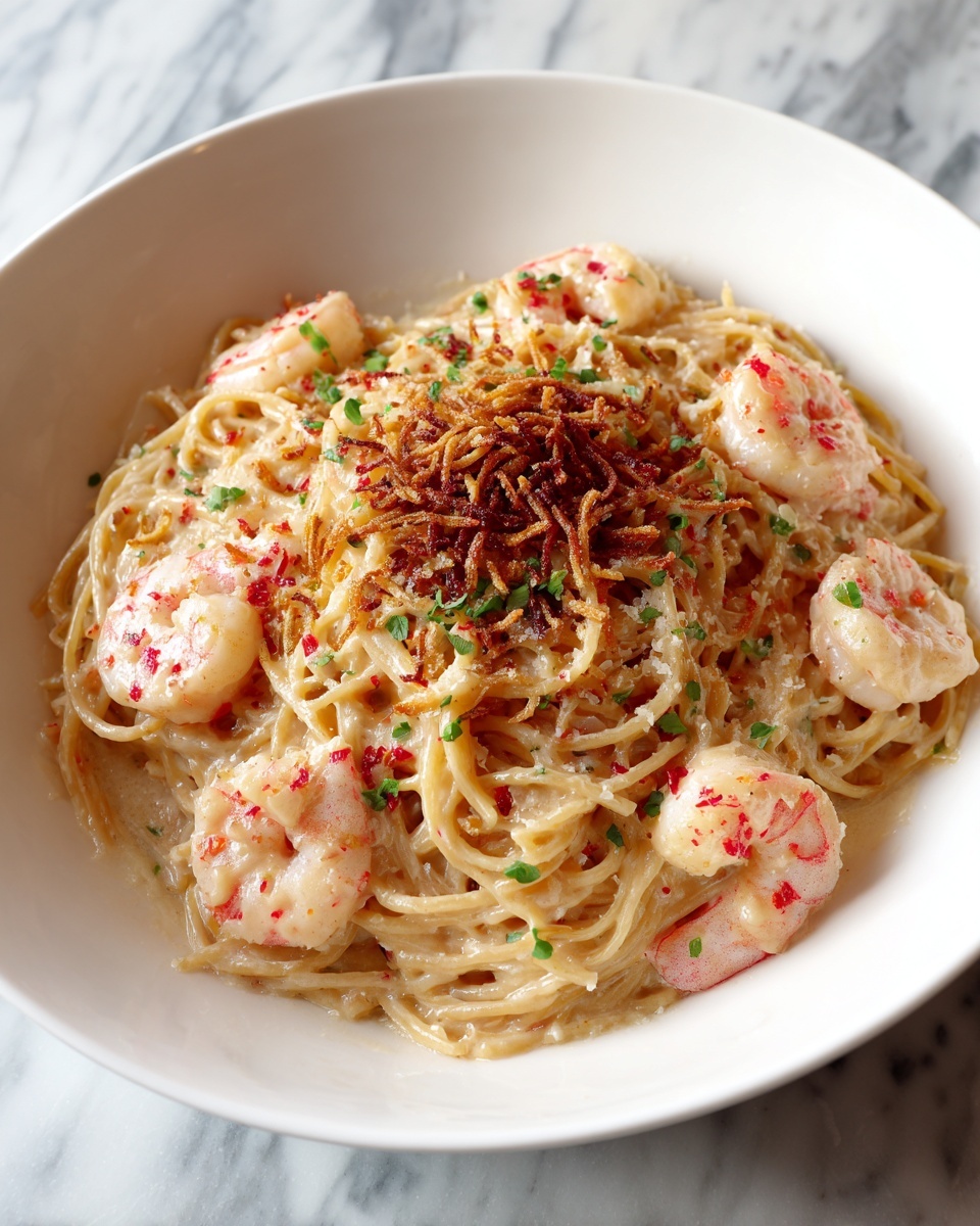 Mouthwatering Creamy Chilli Garlic Prawn Pasta Recipe - Recipe Image