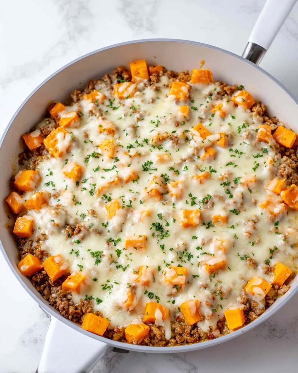 Cheesy Turkey and Sweet Potato Skillet Recipe - Recipe Image