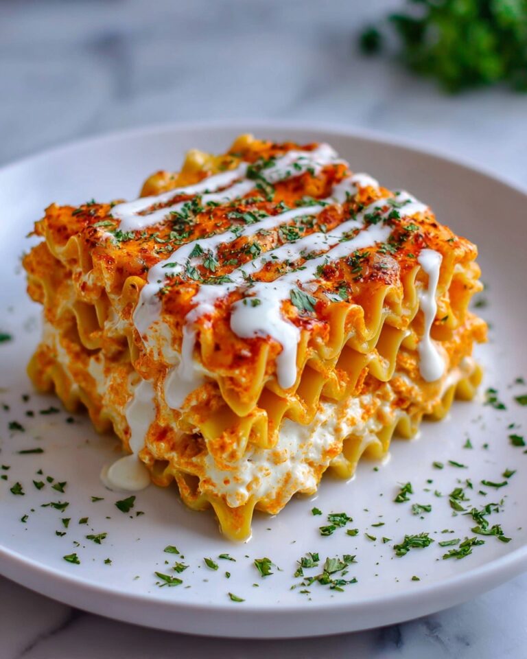 Cheesy Buffalo Chicken Lasagna with Ranch Drizzle Recipe