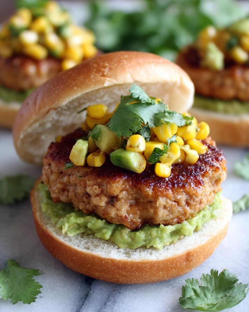 Chicken Burgers with Avocado Corn Salsa Recipe - Recipe Image